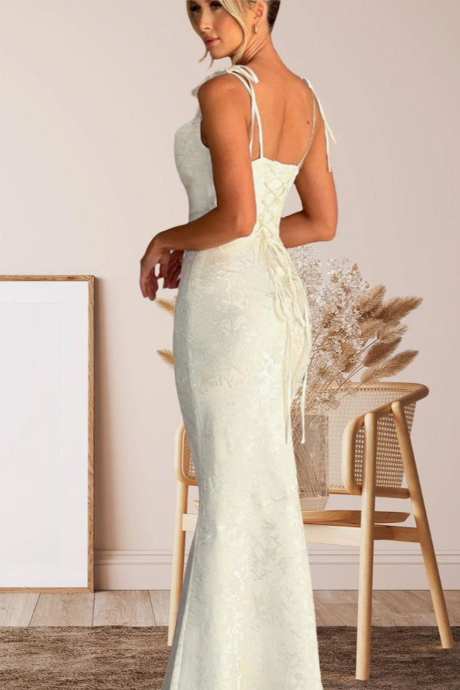 Solid Sash Backless Mermaid Formal Dress