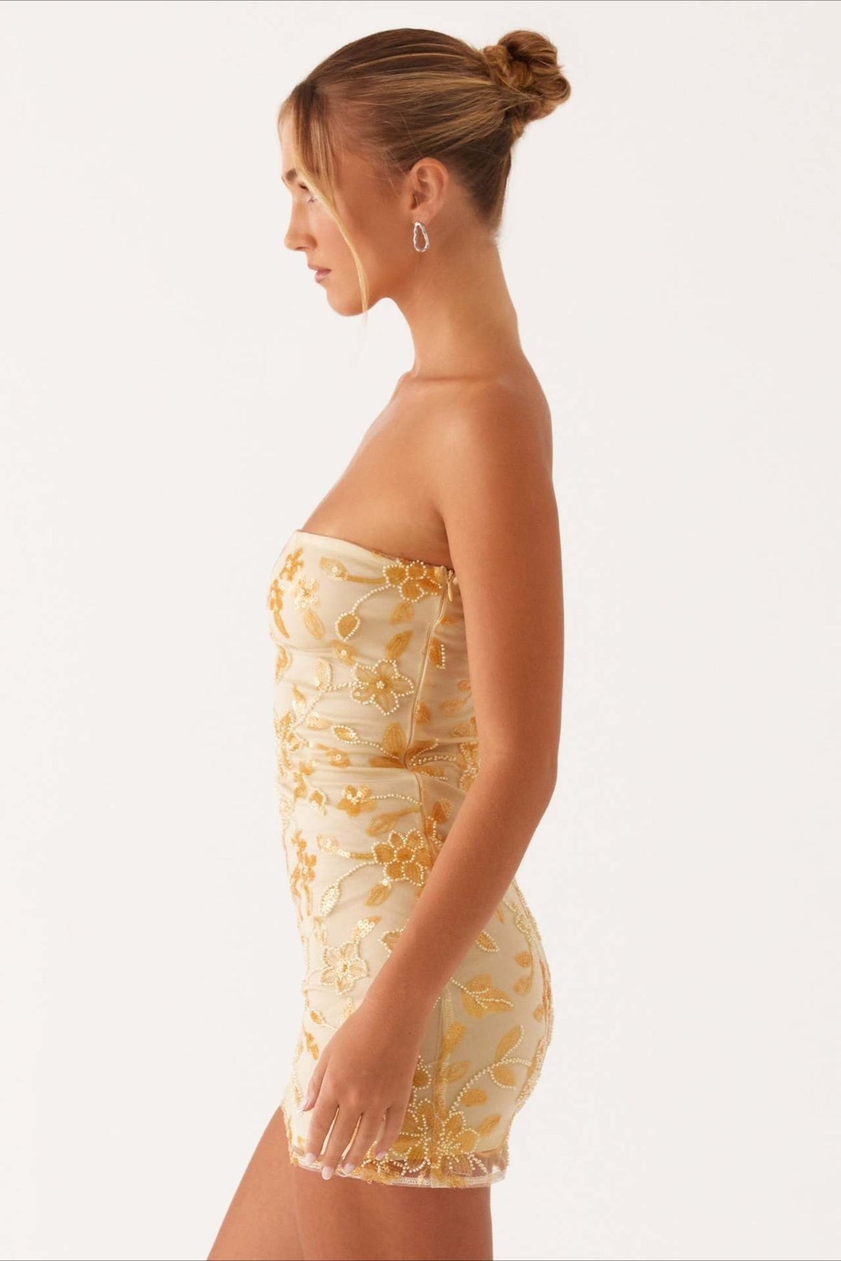 Strapless Sequin Embroidery Bodycon Mini Floral Dress