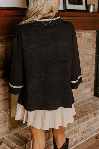 Class Act Knit Contrast Color Trim Mock Neck Pockets Sweater