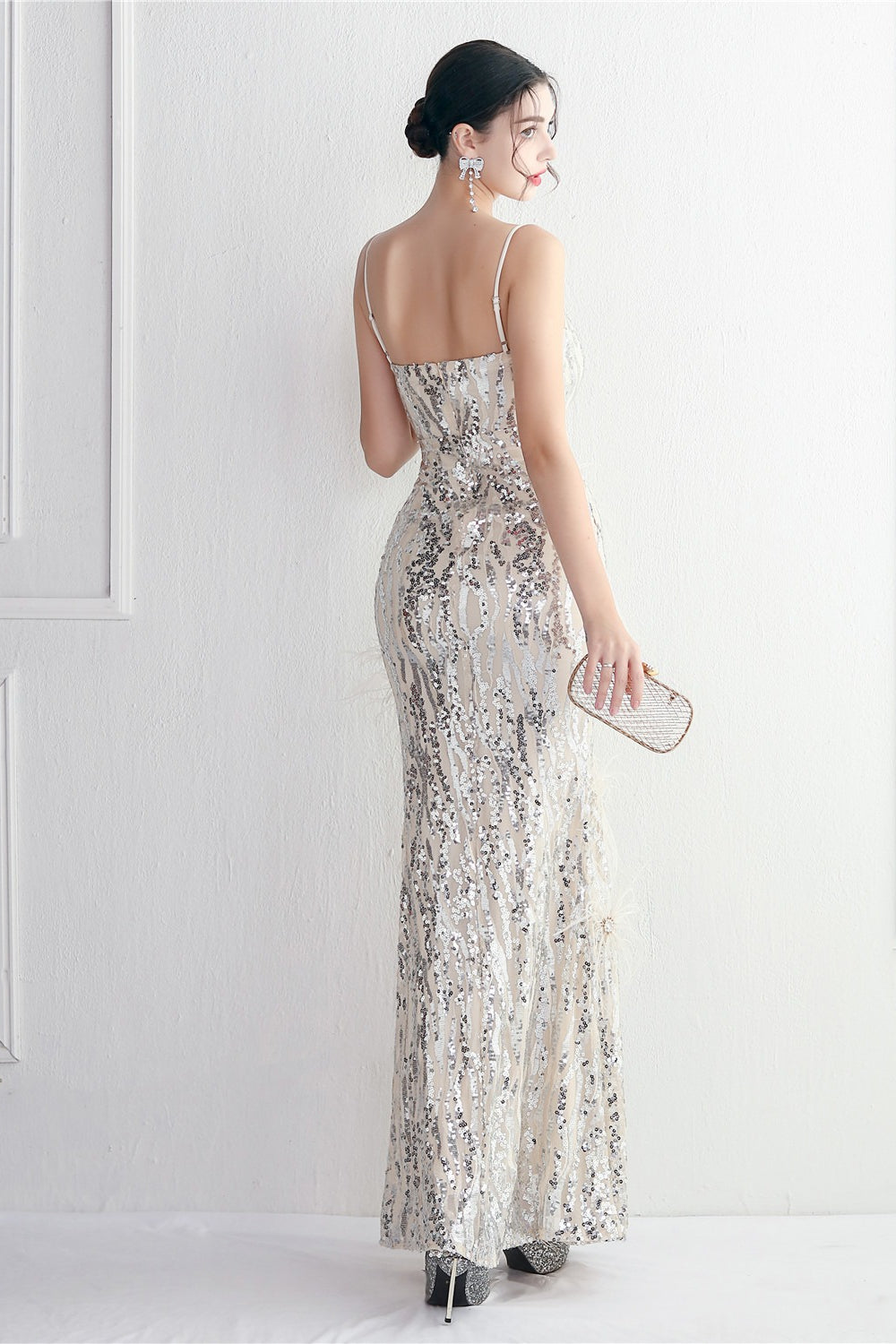Intricate Beadwork Figure Hugging Gown Formal Dress