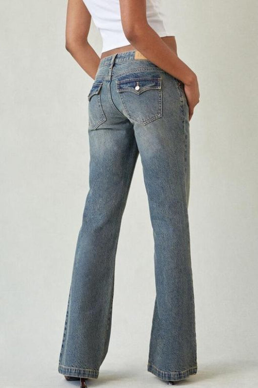 Low Rise Washed Relaxed Straight Flare Jeans