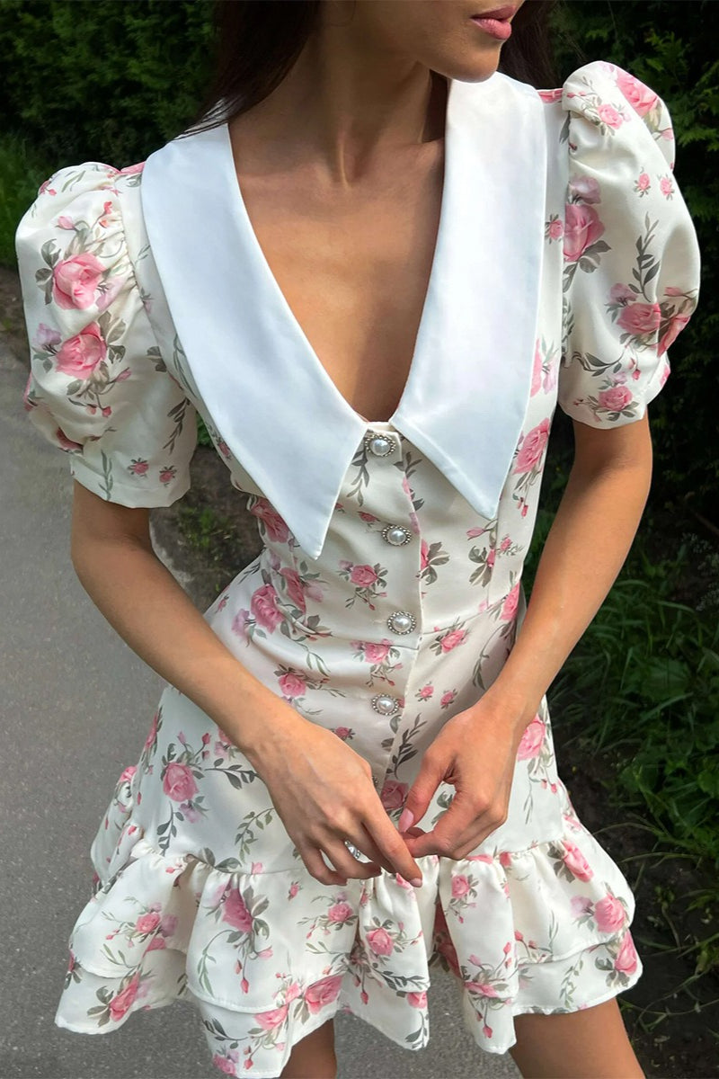 Puff Sleeve Ruffle Mini Floral Dress