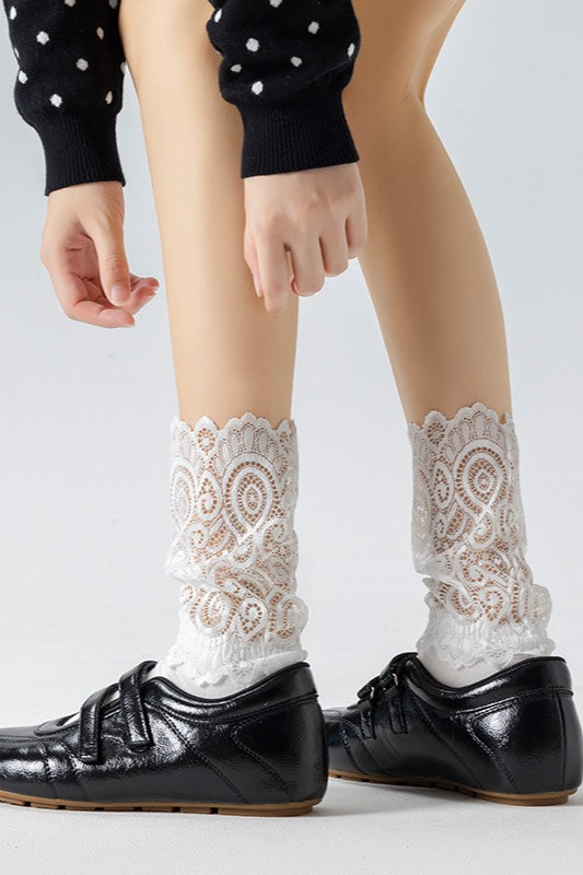 Lace Sheer Mesh Bowknot Frilly Crew Socks