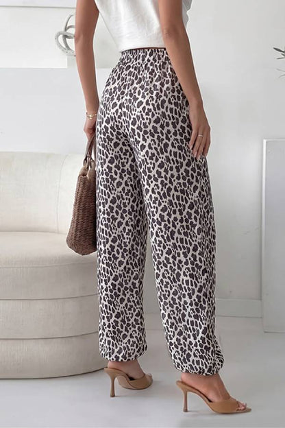 Leopard Print Elastic Waist Jogger Pants