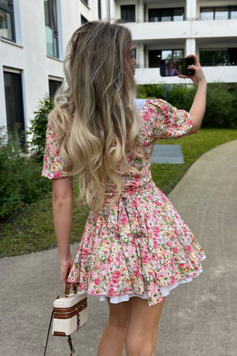 Doll Collar Puff Sleeve Mini Floral Dress