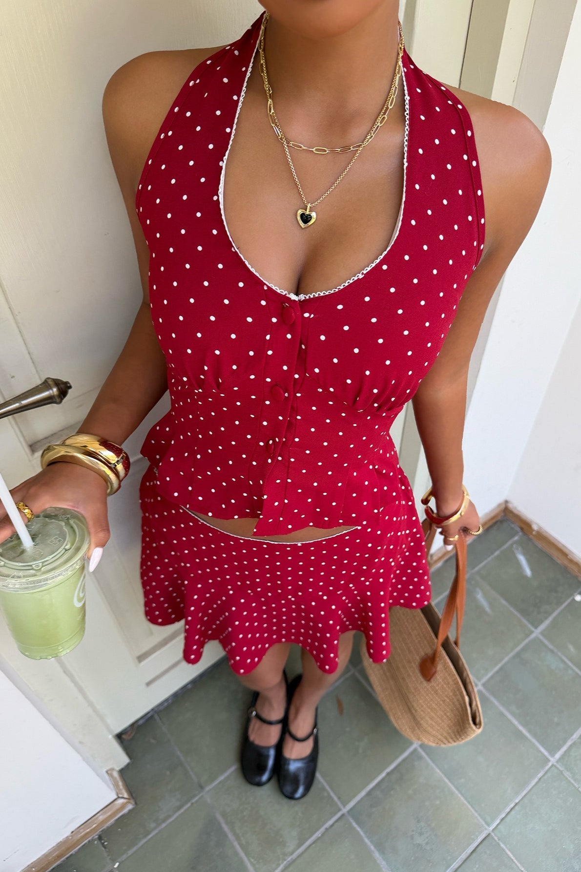 Red Polka Dot Halter Skirt Set