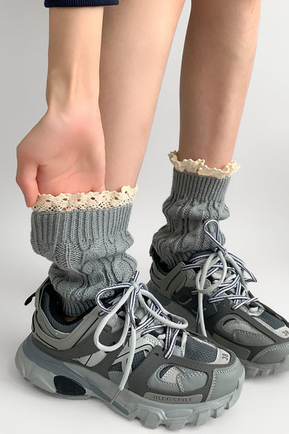 Crochet Lace Trim Cable Knit Boot Cuffs