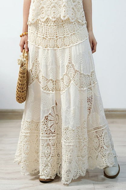 Lace Crochet Hollow Out Wide Hem Boho Skirt