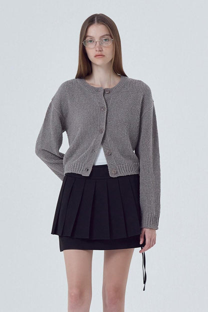 Button Front Crewneck Knit Top