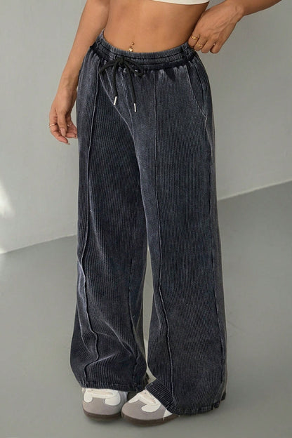 Solid Color Drawstring Waist Wide Leg Sweat Pants