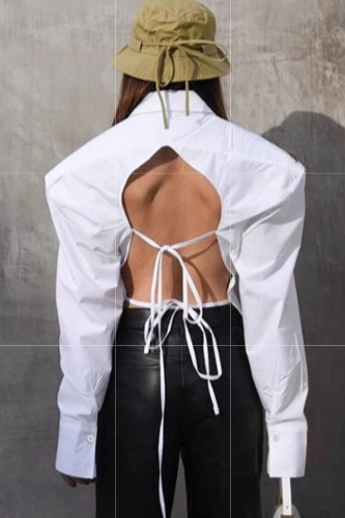Vintage Tie Waist Cutout Open Back Elegant Blouse