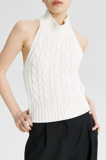 Backless Halter Cable Knit Top