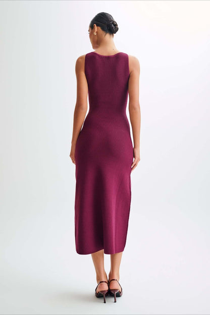 Buttoned Crewneck Sleeveless Knit Bodycon Maxi Sweater Dress