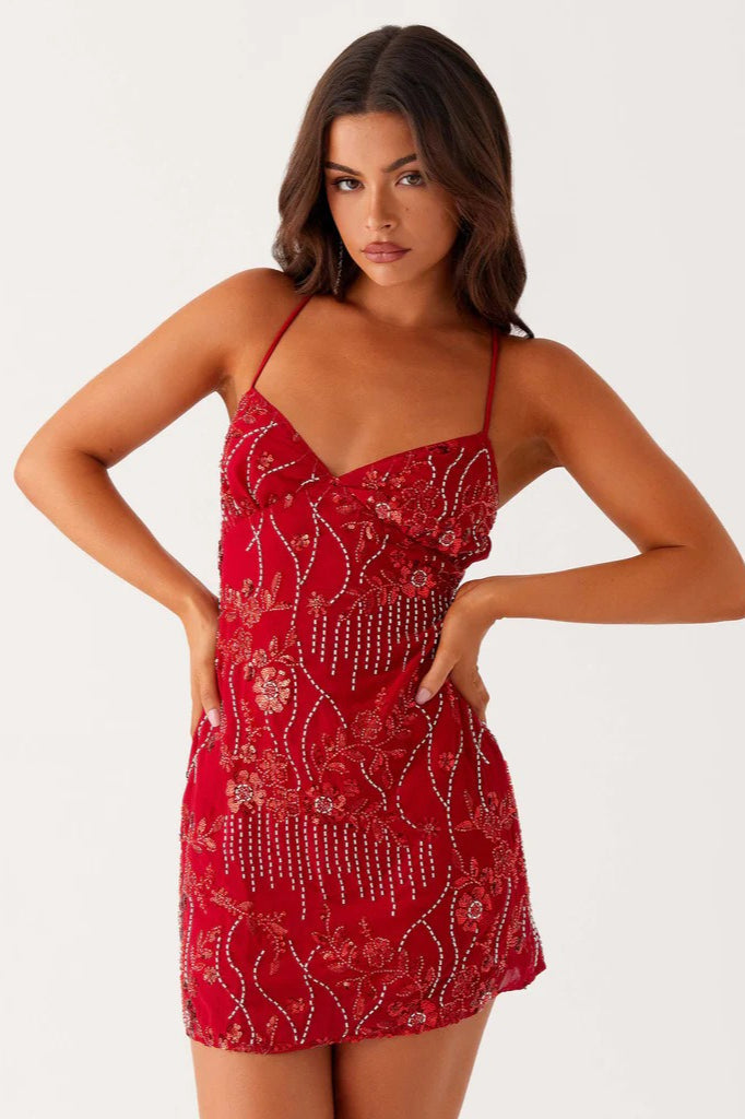 Backless Spaghetti Strap Sequin Dress