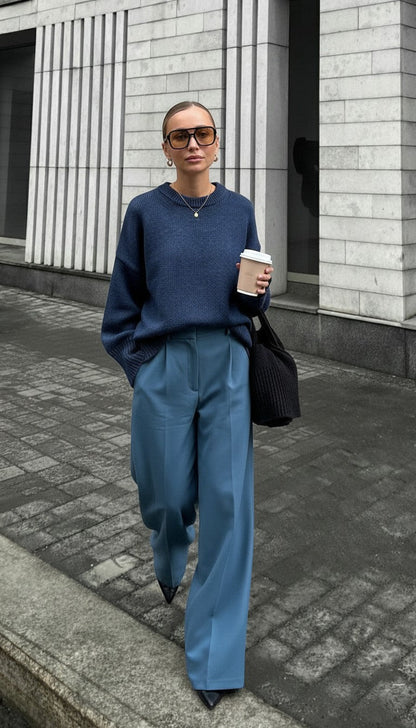 Solid Knit Crew Neck Sweater