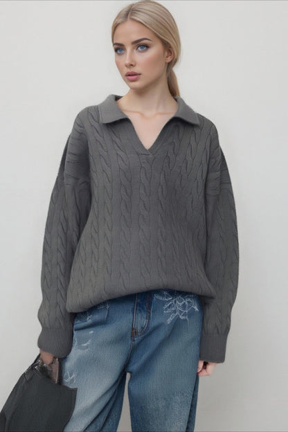 Vintage Polo Neck Cable Sweater