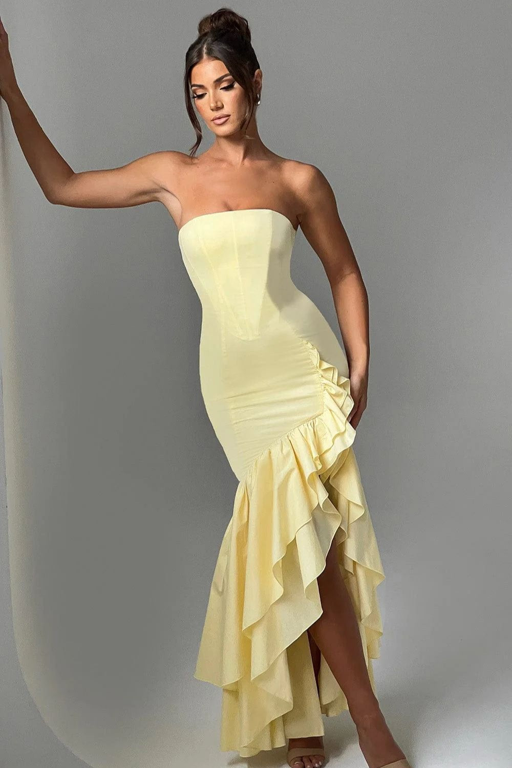 Elegant Strapless Slit Backless Maxi Birthday Dress