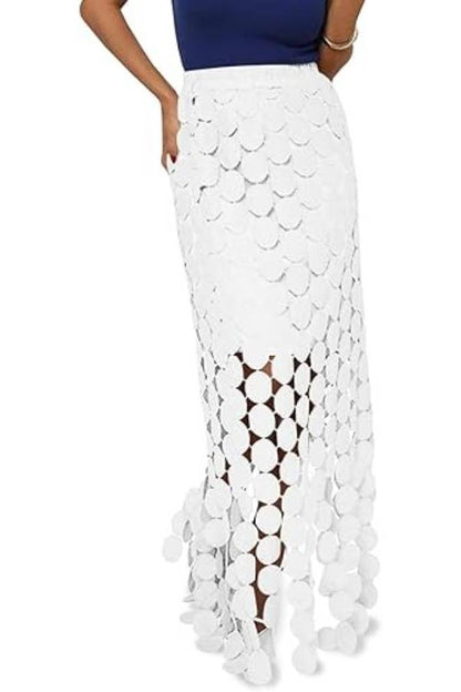 Circular panel cutout midi skirt
