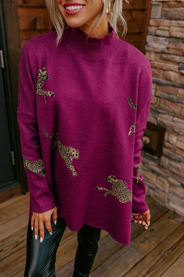 COZY AND KIND LEOPARD SLIT RELAXED SWEATSHIRT
