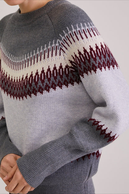 Patchwork Crew Neck Knit Sweater