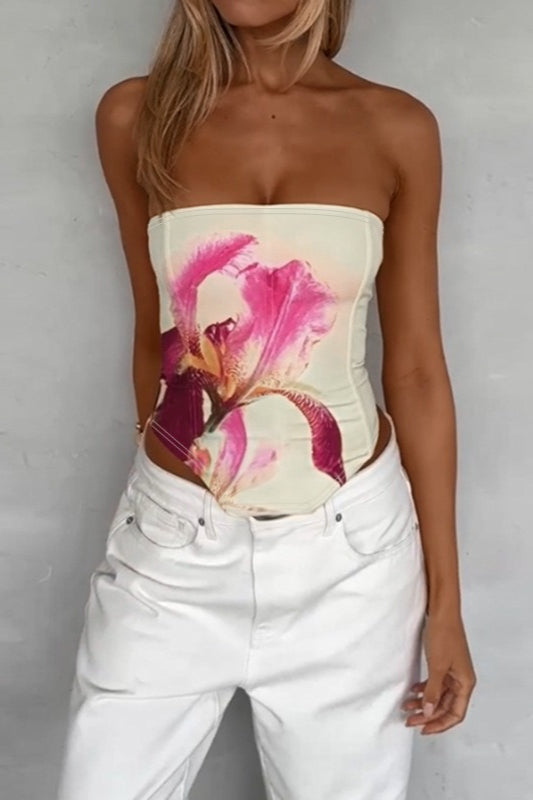 Floral Print Strapless Chic Tube Top