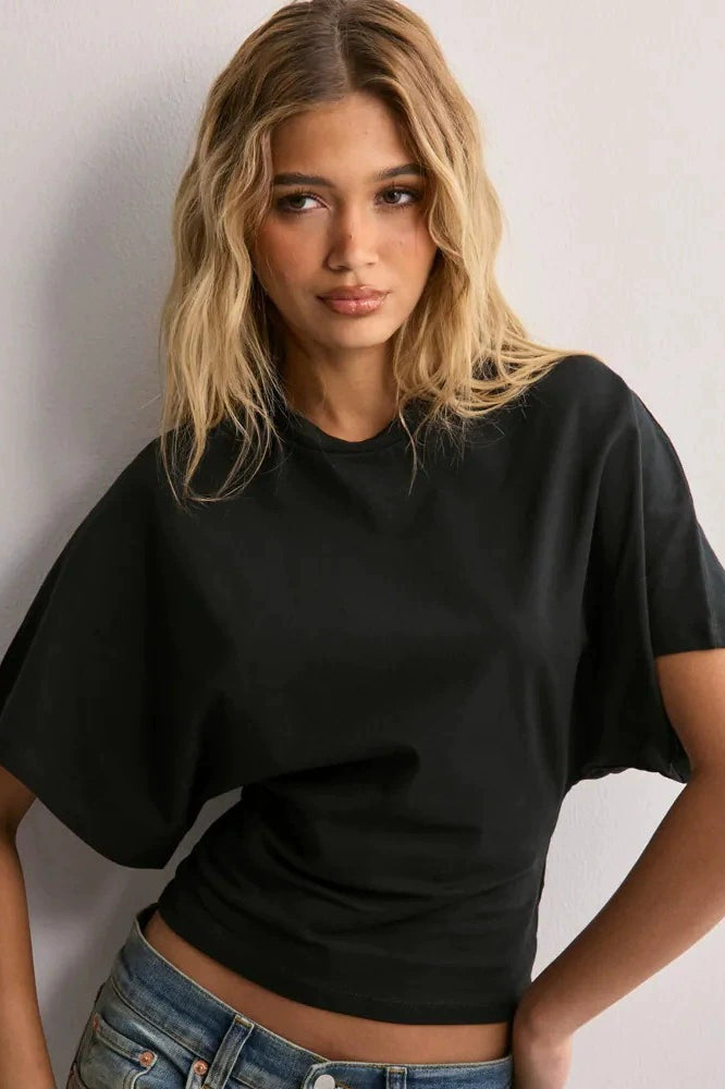 Solid Crew Neck Loose Fit Short Sleeve Tee