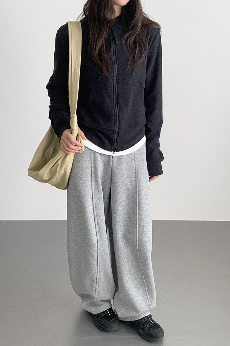 Relaxed Fit Curved Hem Thermal Knit Pants