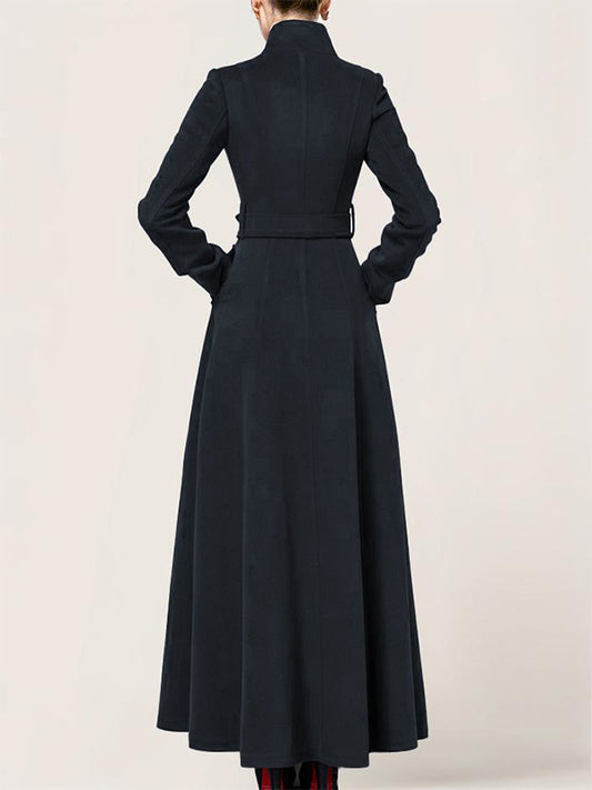 Long Wool Blend Coat Stand collar Belted Warm Classic Full-length Winter Outerwear For Women 2026