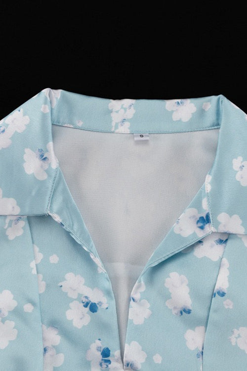 Satin Floral Collar Long Sleeve Floral Dress