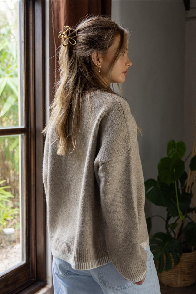 Colorblock Crew Neck Knit Sweater