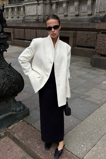 Elegant Stand Collar Slim Blazer