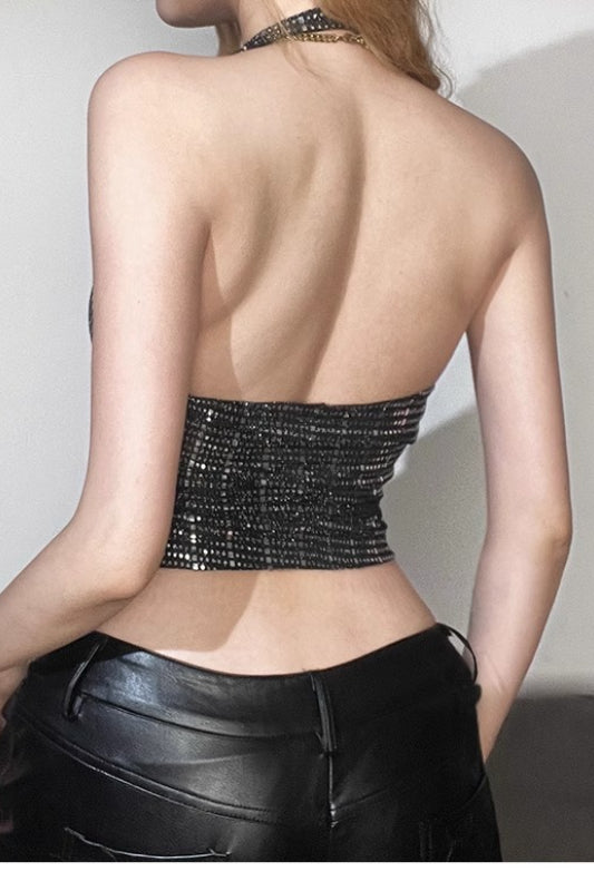 Glitter Backless Bustier Halter Top