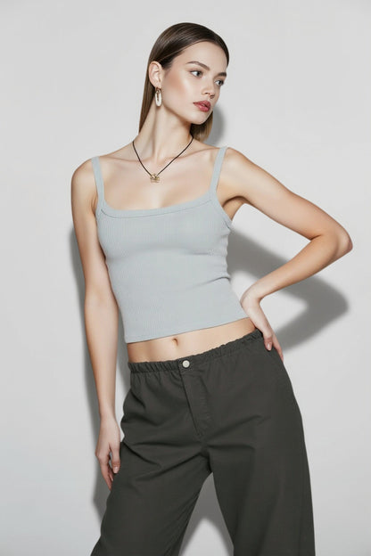 Sleeveless Strap Ribbed Causal Cropped Top Summer Solid O-neck Slim Fit Exposed Navel Mini Vest 2024 Crop Top