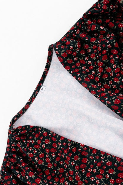 Side Slit Deep V Neck Tie Waist Floral Maxi Dress