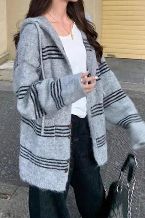 Colorblock Striped Hooded Sweater