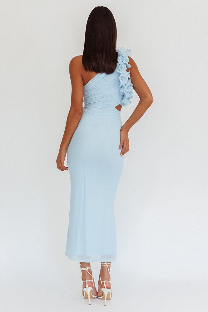Tulle One Shoulder Floral Bodycon Slim Formal Dress