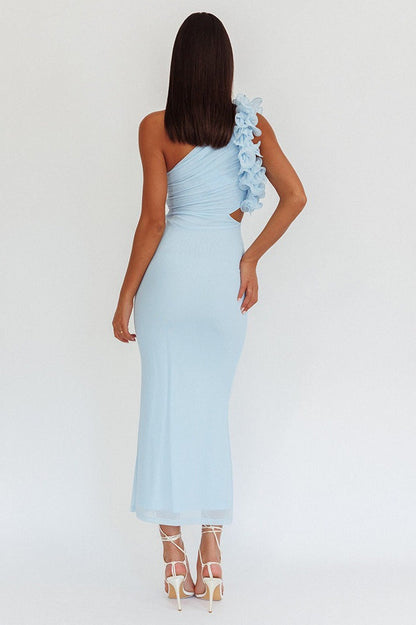 Tulle One Shoulder Floral Bodycon Slim Formal Dress