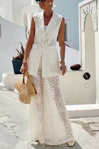 Santorini Dream Unique Lace Button Up Lapel Suit Vest