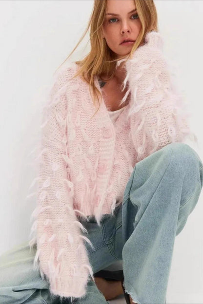 Slouchy V-Neck Tasseled Loose Solid Sweater