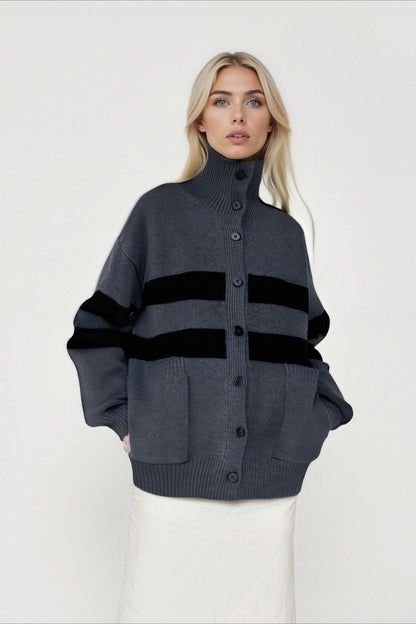 High Neck Color Block Knit Sweater