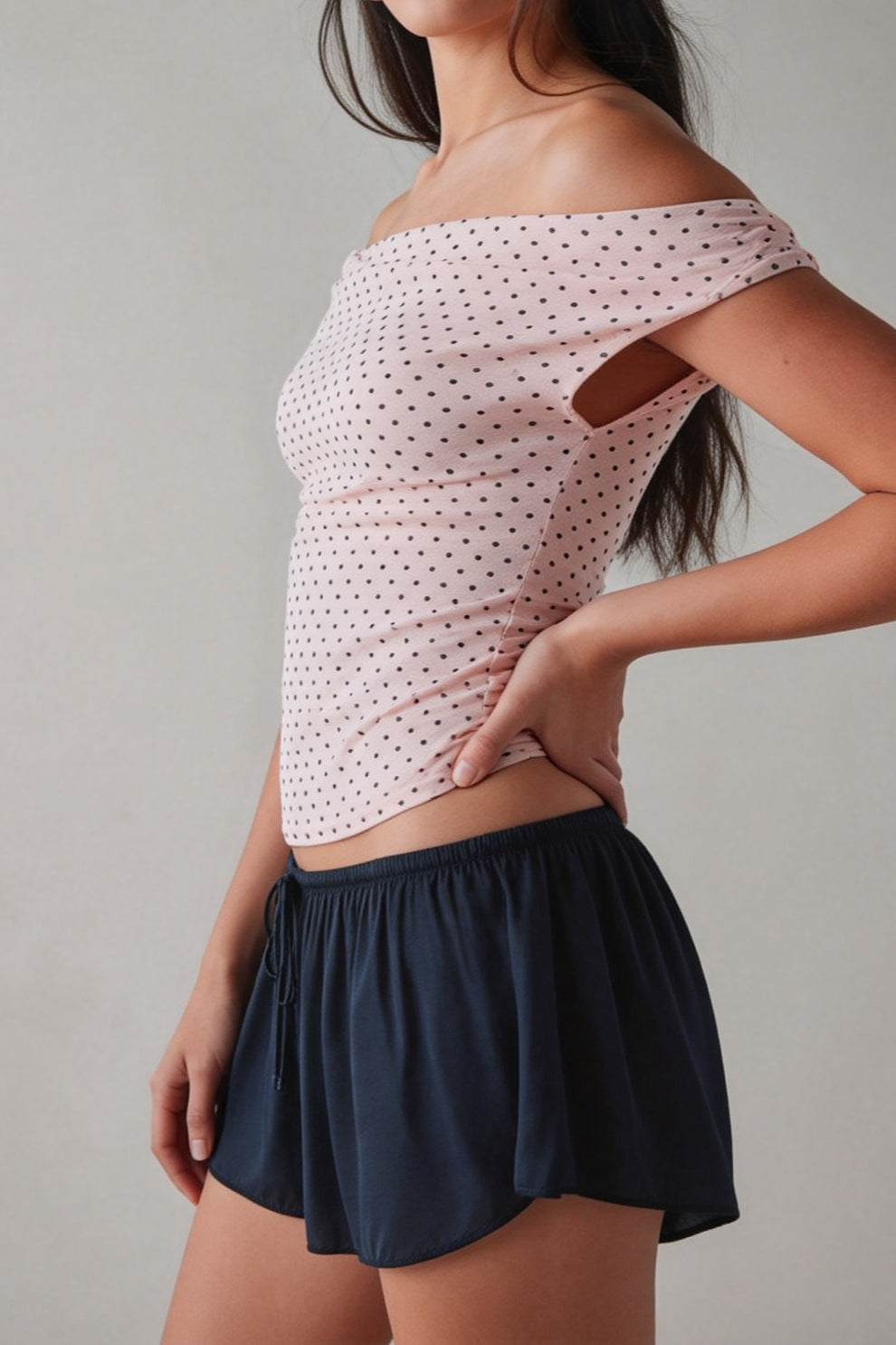 Polka Dot One Shoulder Ruched Crop Top