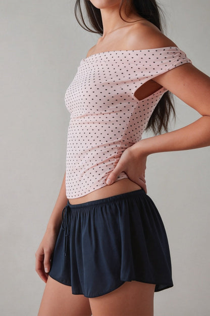 Polka Dot One Shoulder Ruched Crop Top