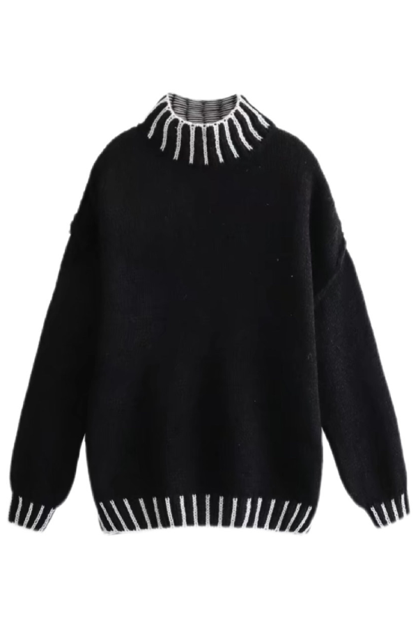 Loose and Slim Soft Long-sleeved Stitched Knit Sweater
