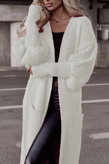 Lantern sleeve loose long knit cardigan
