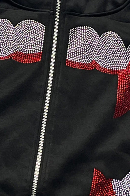 Rhinestone Zip Up Gothic Hoodie