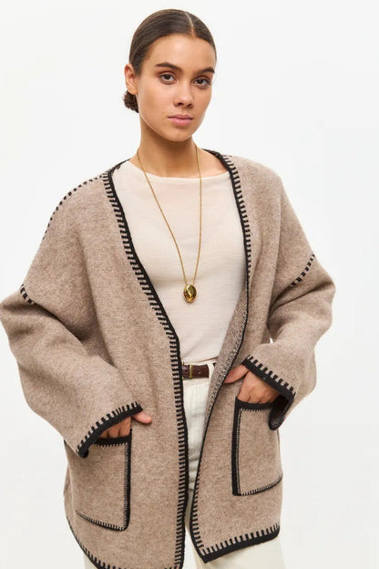 Tie Front Color Block Cardigan