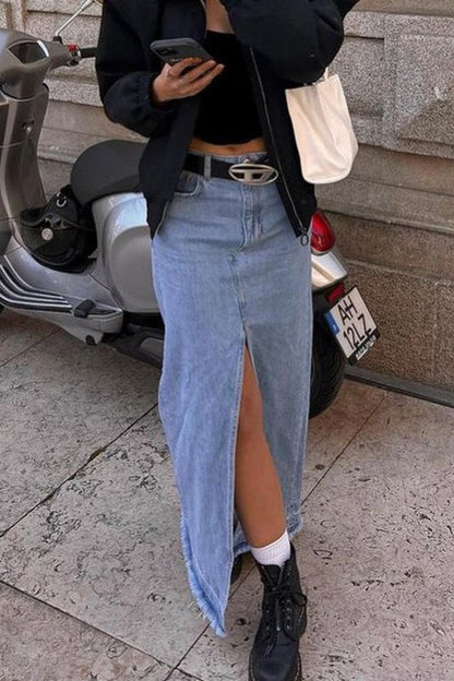 Retro Button Front Denim Bodycon Skirt