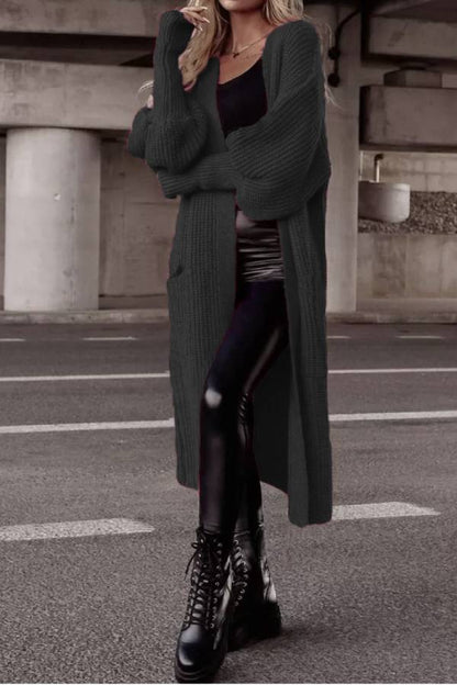 Lantern sleeve loose long knit cardigan