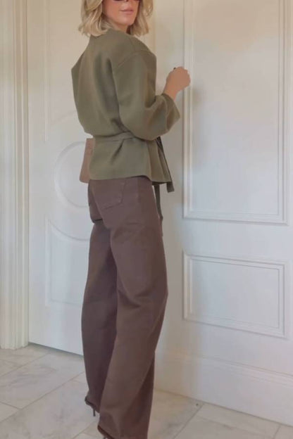 SHORT KNIT COAT WITH BELT