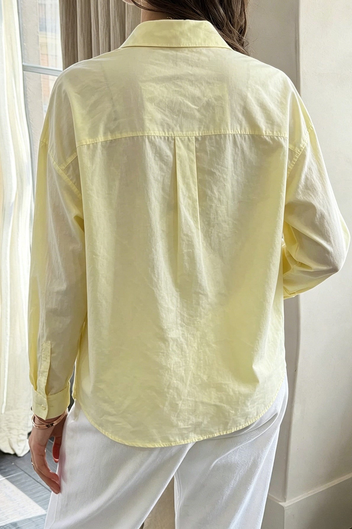 Yellow Relaxed Basic Button Down Blouse